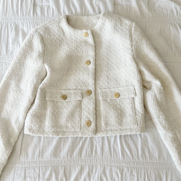 ABERCROMBIE & FITCH Tweed Ivory Jacket Size Small - Picture 4 of 12